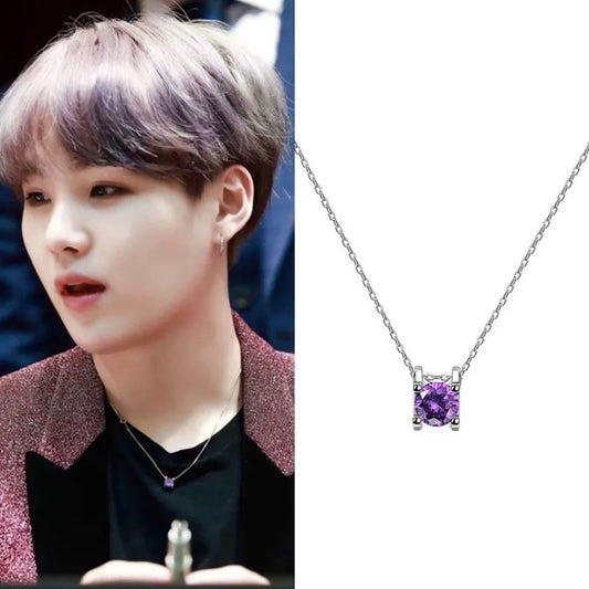 BTS SUGA Purple Crystal Necklace